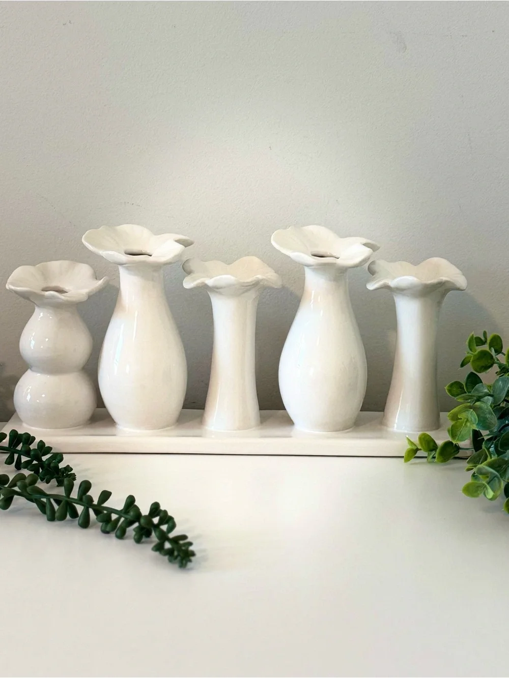 Artisan White Ceramic Flower Bud Vase One Piece